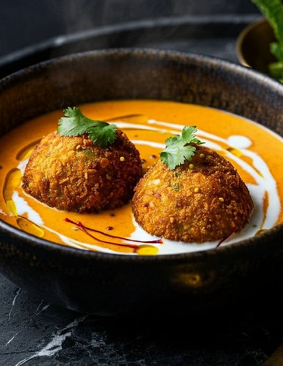 _a_close-up_studio_photo_of_two_golden_malai_kofta_balls_placed_in_a_dark_black_ceramic_bo
