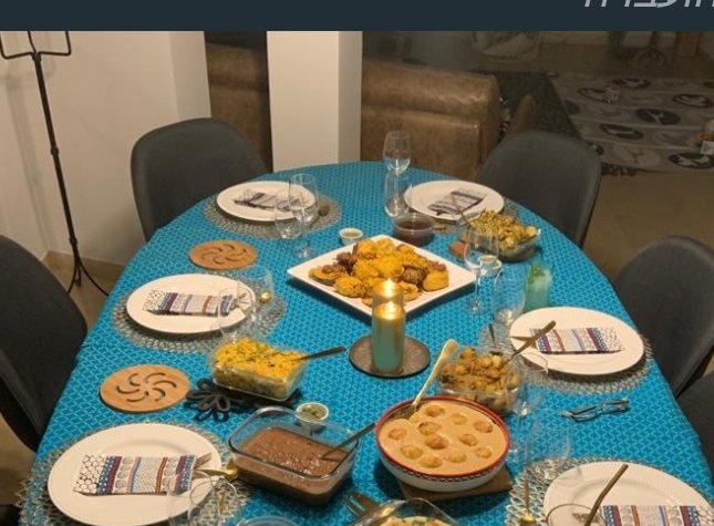 שולחן חגיגי ערוך בטורקיז עם מנות הודיות